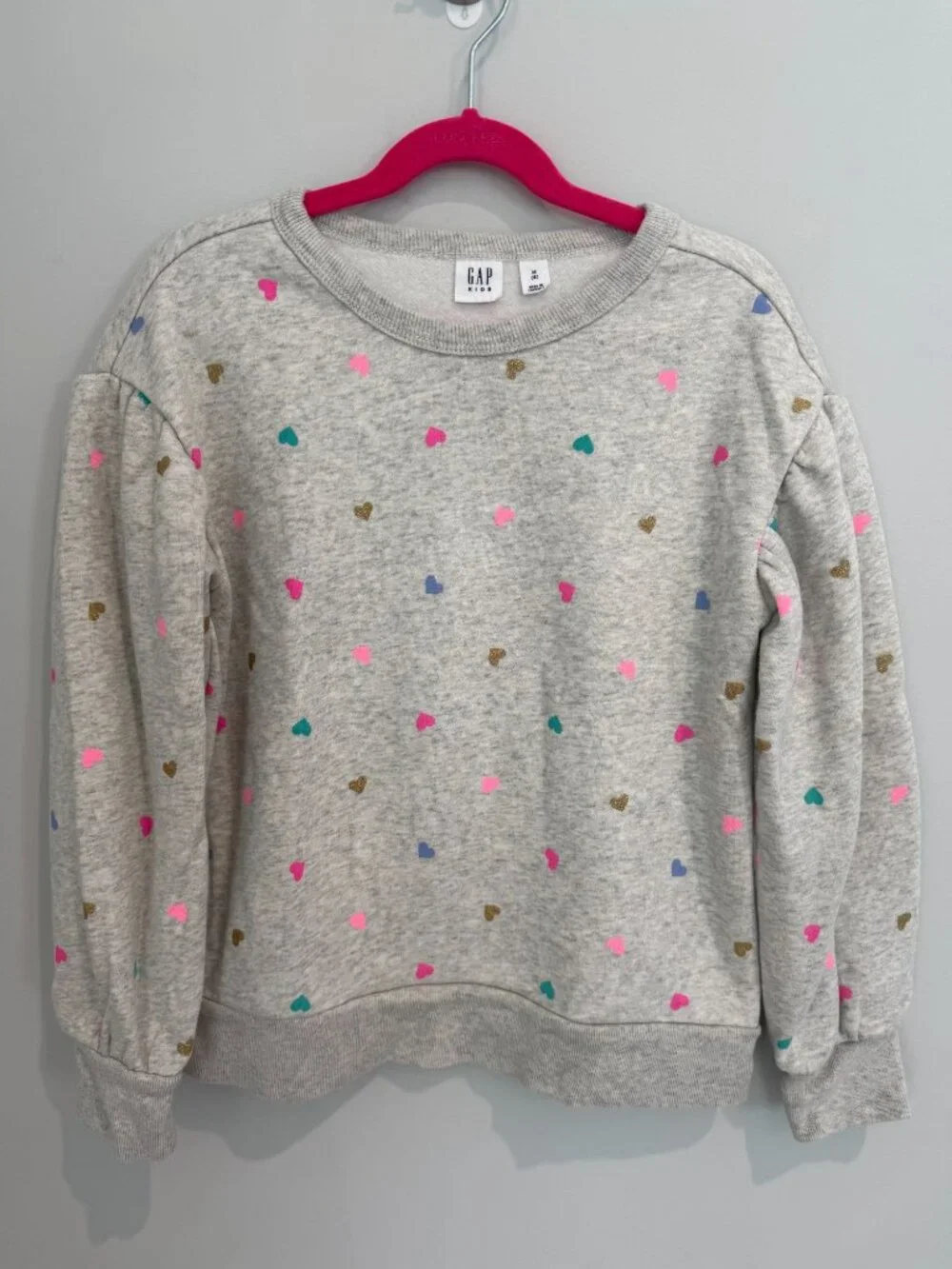 Gap Kids Girls Gray Heather Sweatshirt Size Medium 8 Multi Color Glitter Hearts